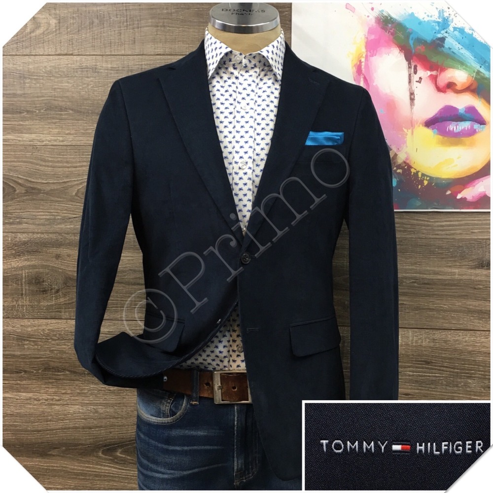 TOMMY HILFIGER Mens Corduroy Blazer Sport Coat Casual Jacket Size 38R Blue Suit